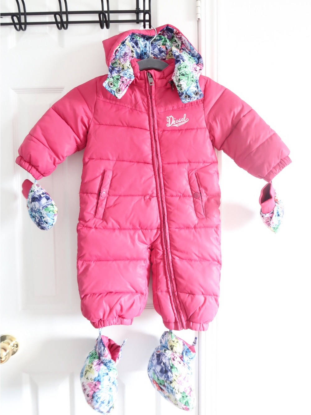 DIESEL 18M 100% nylon winter snow suits on pink with boots & mittens for girls